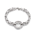 Silver stainless steel heart bracelet with crystal accents and thick link chain - Steel Color (KB151906-Z)