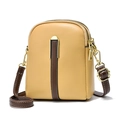 Retro mustard yellow crossbody bag with contrast brown leather stripes and gold metal buckles - Yellow