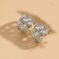 Minimalist silver chain ear cuff featuring sparkling pavé cubic zirconia accents - Round White Zirconia Style (ES2543-6)