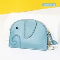 Mini genuine leather elephant coin purse in light blue finish with gold keychain - Light Blue