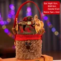 Brown reindeer plush Christmas candy jar with red handle, size 15cm x 9cm x 8.5cm - Reindeer Style (Green Closure)