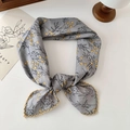 Gray floral cotton linen scarf with yellow flower patterns and lace trim detail - Yellow Flower on Gray