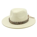 Creamy white straw sun hat with ethnic style woven band for summer outdoor protection - M (56-58cm) / Cream