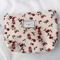 Beige corduroy makeup bag with red rose floral patterns and Time To Party label - Large / Beige Rose