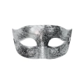 Masque de mascarade demi-visage argenté vintage avec reliefs et texture métallique - Haut Plat Texturé Argent