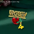 Enameled apple and 'Favorite Teacher' pin with A+ charm in gold finish - Red Apple Teacher Gift Style (YNCP7881)