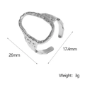 Irregular silver hammered texture open ring in stainless steel for women with dimensions - Steel Color Hammered Texture / Steel