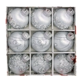 Set di 9 palline di Natale argento con paillettes e perline in una scatola trasparente - 8CM/9 pezzi / Argento