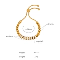 Gold beaded slider bracelet with crystal rings and adjustable cord, length 24cm - Circular Rhinestone / E415-Gold