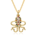 Macro detail of octopus pendant with multi-colored crystals on a gold chain necklace - Octopus Shape (B404)