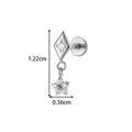 Titanium flat back stud earring with crystal rhombus and dangling flower pendant - Rhombus Flower Style (T2557-5#Silver)