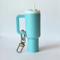 Mini light blue tumbler keychain with white straw and silver ring for backpacks - Sky Blue