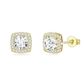 Elegant gold-plated square halo stud earrings featuring sparkling cushion-cut cubic zirconia - Gold Square Halo Studs