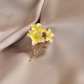 Elegant yellow enamel flower brooch with sparkling white rhinestones on silk - 570# Yellow Flower
