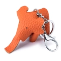 Cute orange leather elephant keychain with silver metal chain and spring clasp - Orange