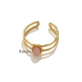 Adjustable golden stainless steel ring with 8mm pink oval stone and hammered texture - Pink / Gold Band