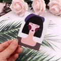 Cardboard jewelry display card with cartoon female illustration and two stud earring holes - 6x8cm / Goddess Series No.2