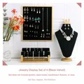 Luxury black velvet jewelry display stand set with gold metal frames for earrings and watches - Jewelry Display Set 4 (Black Velvet)