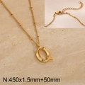 Golden titanium steel necklace featuring letter Q pendant with adjustable bead chain - Gold Letter Q (KN287038-Z)