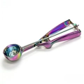 Rainbow finish stainless steel ice cream scoop with spring-loaded mechanical trigger - Large (6cm) / Iridescent
