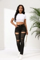 Jeans strappati neri slim fit da donna a vita alta con set di crop top bianco - S / Nero e Grigio