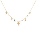 Gouden dubbellaagse rvs ketting met kristallen olifant en kersen hangertjes - Schattige Dier Vrucht Charme Stijl (1#)