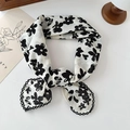 Floral cotton linen scarf with black lace trim and white base in a styled flat lay - Small Flower White