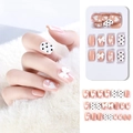 Unghie finte rosa nude con cuori bianchi e fiocchi 3D decorativi, modello F785-23 - F785-23 Rosa Nude Cuore Fiocco Pois