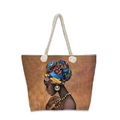 Sac fourre-tout en toile imprimé femme africaine avec anses en coton tressé - Femme au Foulard Géométrique (jiayingstb48)