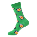 Green mid-calf socks with pink and yellow fried egg patterns made of cotton blend - 952