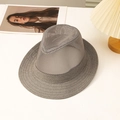 Grey breathable mesh fedora hat with sun protection and decorative band for men - Gray