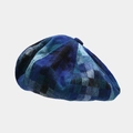 Close-up of blue and black plaid pattern texture on the wool blend beret hat - M (56-58cm) / Dark Blue Black Plaid Style (2#)