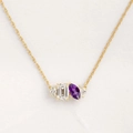 Gold pendant necklace with emerald-cut white stone and marquise-cut purple amethyst - Gold - February