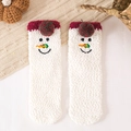 Cute white plush snowman Christmas socks with red cuffs and warm coral fleece texture - Carrot Snowman
