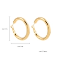 Detail view of 4cm 18K gold plated thick hoop earrings with polished finish and measurements - 4cm Diameter / Smooth Surface / Gold