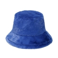 Close-up of royal blue faux fur texture on a warm winter dome bucket hat for women - Adult size 56-58cm / Sapphire Blue