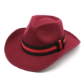 Detail of burgundy wool western cowboy hat with striped band and curved brim texture - M (56-58cm) / Burgundy