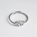 Silver adjustable eye-shaped ring with a sparkling clear zircon center stone - Evil Eye Steel
