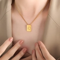 Gold-plated square letter D pendant necklace on a chain for women in minimalist style - Letter D Style (P1506-D)