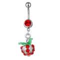 Piercing ombelico a fragola rossa in acciaio inossidabile con dettagli in smalto - Stile Fragola