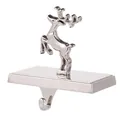 Polished silver metal reindeer stocking holder hook for fireplace mantels and shelves - Christmas Reindeer Hook + Base