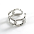 Anello aperto regolabile a catena d'argento e corda intrecciata stile minimalista - Aperto Regolabile / Argento