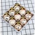 Set of 9 gold Christmas tree balls with heart and star patterns in a storage box - Champagne Gold