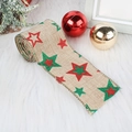 Weihnachtliches Sackleinenband mit rot-grünen Glitzersternen und Drahtkante für Deko - Fünfzackiger Stern