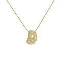 Detail of 18k gold plated bubble D pendant with cubic zirconia and box chain - Letter D/Bean / Gold