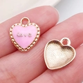 Pink heart-shaped Love charm for DIY bracelets with golden beaded edge detail - Pink Heart Love (10980)
