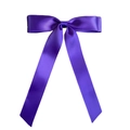 Detailed view of dark purple satin ribbon double bow hair clip with long streamers - Deep purple