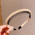 Non-slip woven fabric headband in beige with inner teeth for girls and women - Khaki