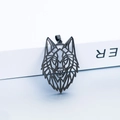 Black geometric hollow wolf head pendant in durable stainless steel with matte finish - Single Pendant / Black