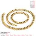 Conjunto de cadena cubana dorada de 9mm con varias opciones de longitud y peso exacto - Pulsera de 9mm de Ancho x 20cm de Largo / Dorado